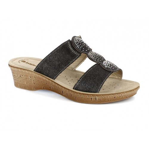 Ciabatte Inblu Con Elastici E Strass – Vera Pelle, Sottopiede Anatomico, Zeppa 3,5 Cm, Comode Per Interno/esterno - 2